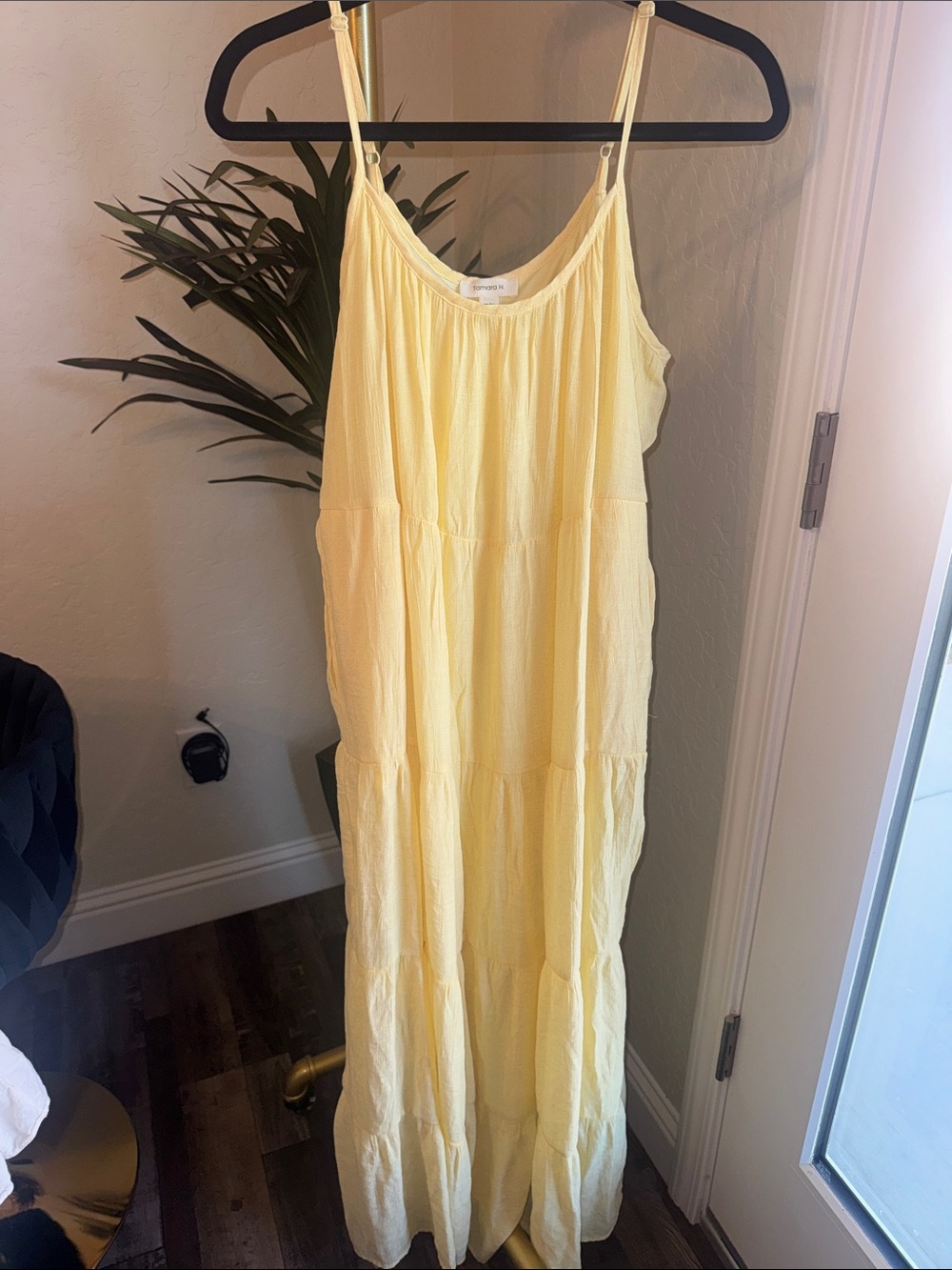 Yellow Tiered Spaghetti-Strap Maxi Dress
